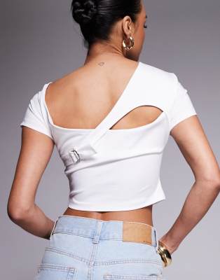 LIQUOR N POKER OFF THE SHOULDER CUT OUT TOP WITH BACK BUCKLE DETAIL 