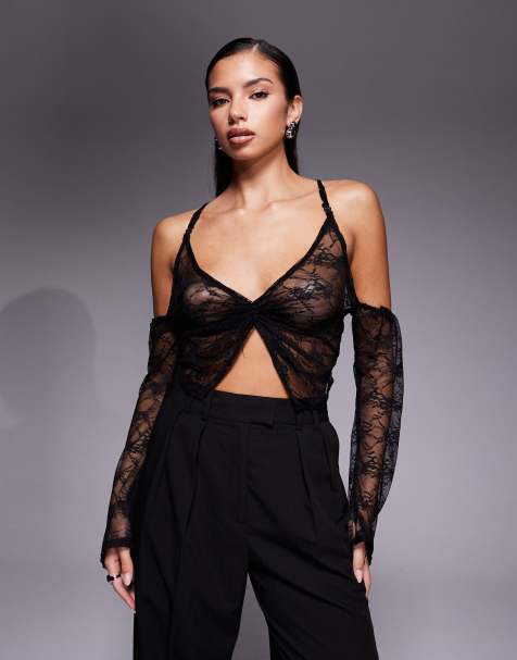 Liquor N Poker onyx bell sleeve top in black - view 1