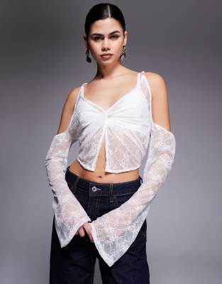 Liquor N Poker Onyx Bell Sleeve Top In White