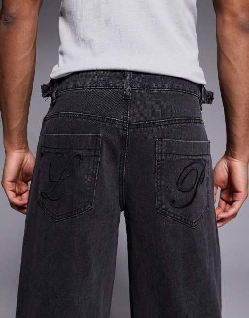 Liquor N Poker - Onyx - Jeans ampi neri con zip, 4 di 5