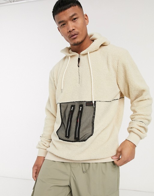 Liquor N Poker over head borg hoodie with pocket detail in stone