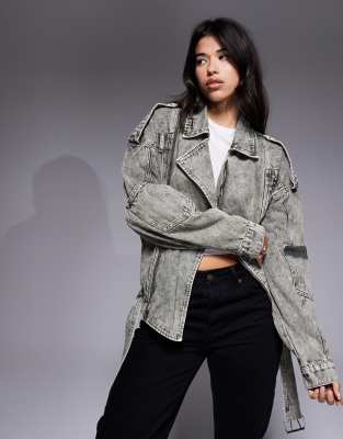 Liquor N Poker - Oversize-Bikerjacke in dunklem Khaki-Grün