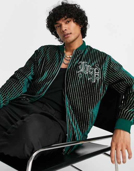 Liquor N Poker – Oversize-Bomberjacke aus Velours in Grün