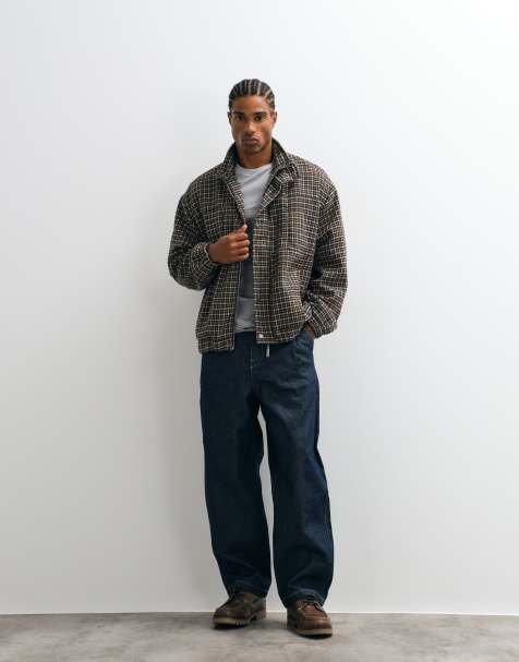 Liquor N Poker Oversize-Jacke mit kastigem Schnitt und Stehkragen in braunem Karomuster - view 1