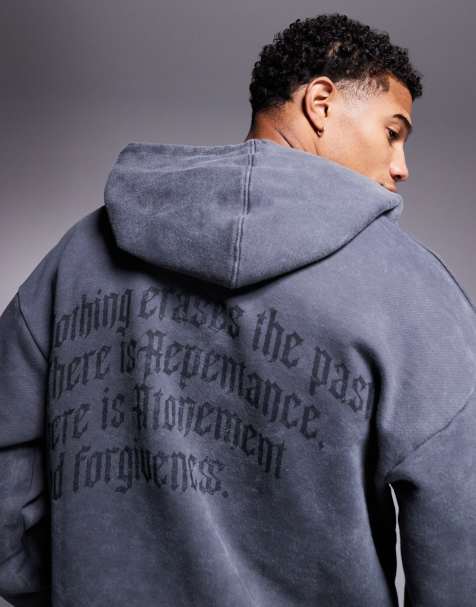 Liquor N Poker – Oversize-Kapuzenpullover in hellgrauer Acid-Waschung - view 1