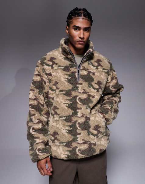 Liquor N Poker oversized 1/4 neck length borg jumper in camo