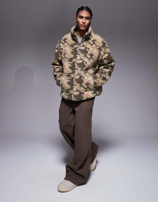 Liquor N Poker oversized 1/4 neck length borg jumper in camo, 2 of 5