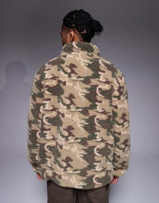 Liquor N Poker oversized 1/4 neck length borg jumper in camo, 3 of 5
