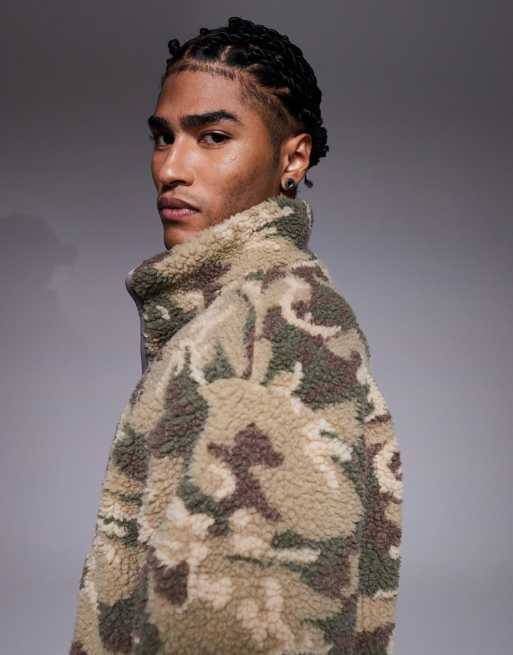 Liquor N Poker oversized 1/4 neck length borg jumper in camo, 4 of 5