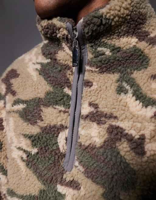 Liquor N Poker oversized 1/4 neck length borg jumper in camo, 5 of 5