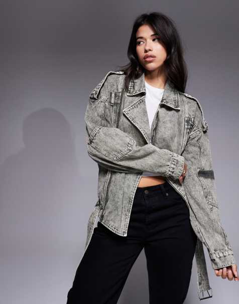 Liquor N Poker oversized biker jacket in dark khaki - view 1