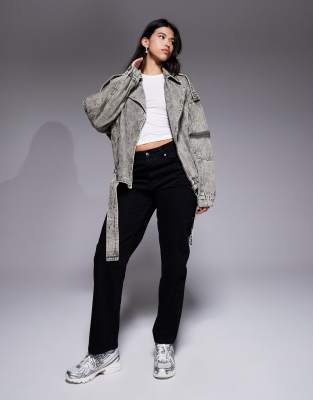 Liquor N Poker Oversized Biker Jacket In Green