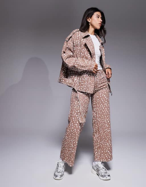 Liquor N Poker oversized biker jacket & jeans set in bambi print