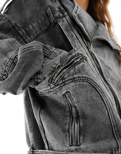 Liquor N Poker - Oversized bikerjack van denim in acid-wash, 3 van 4