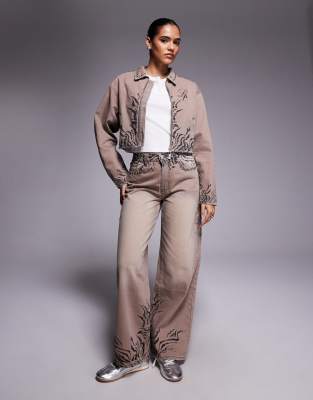 Liquor N Poker Oversized Boxy Denim Jacket Co-ord In Brown