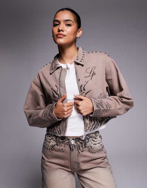 Liquor N Poker oversized boxy denim jacket in brown zebra (Part of a set) - view 1