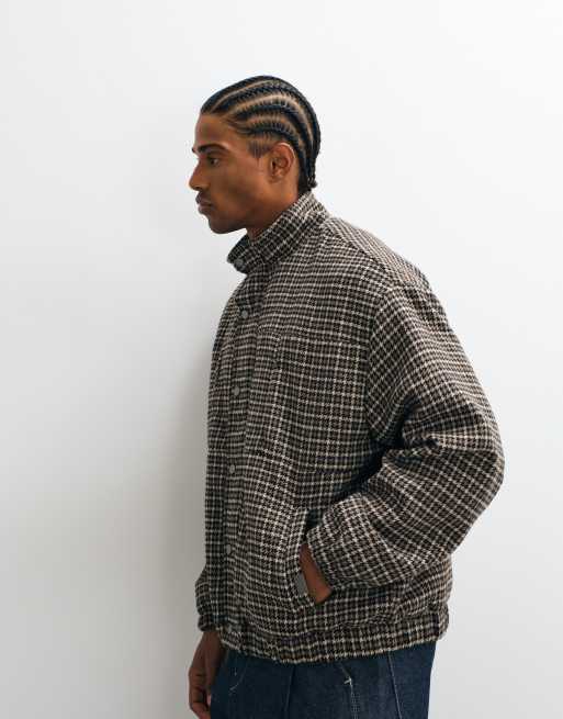 Liquor N Poker oversized boxy funnel neck jacket in brown check, 2 of 5