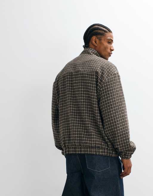 Liquor N Poker oversized boxy funnel neck jacket in brown check, 4 of 5
