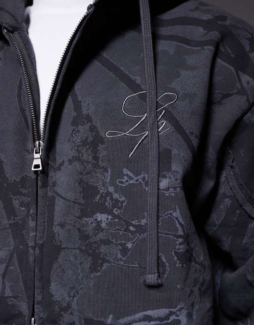 Liquor N Poker oversized camo print zip hoodie in multi, 4 of 5