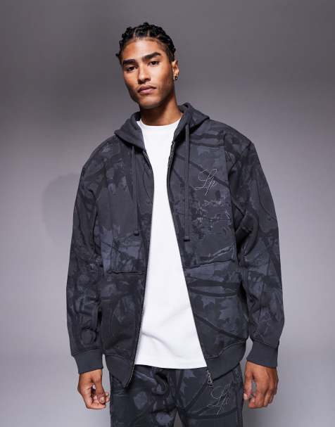 Liquor N Poker oversized camo print zip up hoodie in multi - view 1