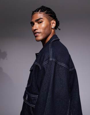 Liquor N Poker Oversized Carpenter Denim Jacket In Blue