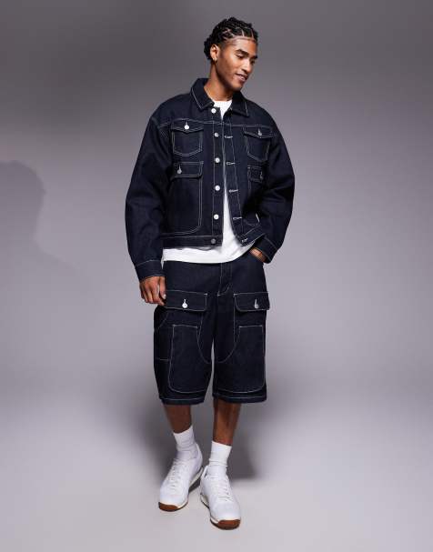 Liquor N Poker oversized carpenter denim jacket & short co-ord in raw indigo wash - view 1