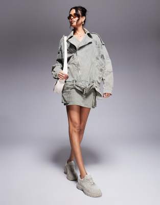 LIQUOR N POKER OVERSIZED DENIM BIKER JACKET 