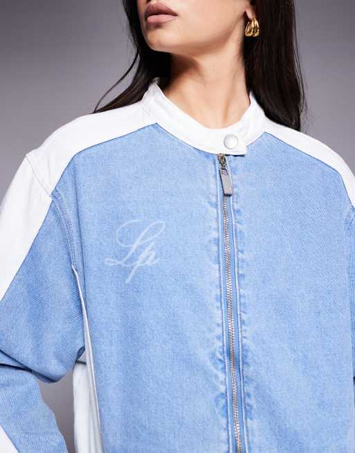 Liquor N Poker oversized denim biker jacket with contrast panel in multi (part of a set), 2 of 4