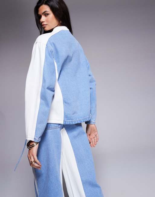 Liquor N Poker oversized denim biker jacket with contrast panel in multi (part of a set), 4 of 4