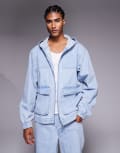 [Liquor N Poker] Liquor N Poker oversized denim hooded jacket in bleach wash (part of a set)-Blue L BLEACH WASH