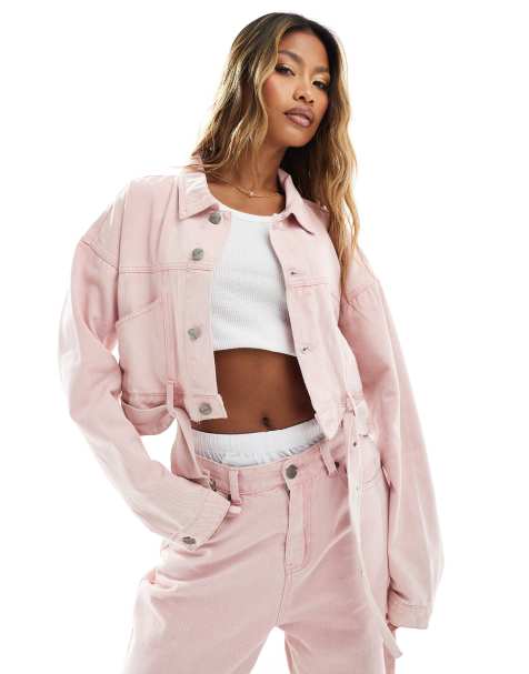 Liquor N Poker oversized denim jacket in pink acid wash - view 1