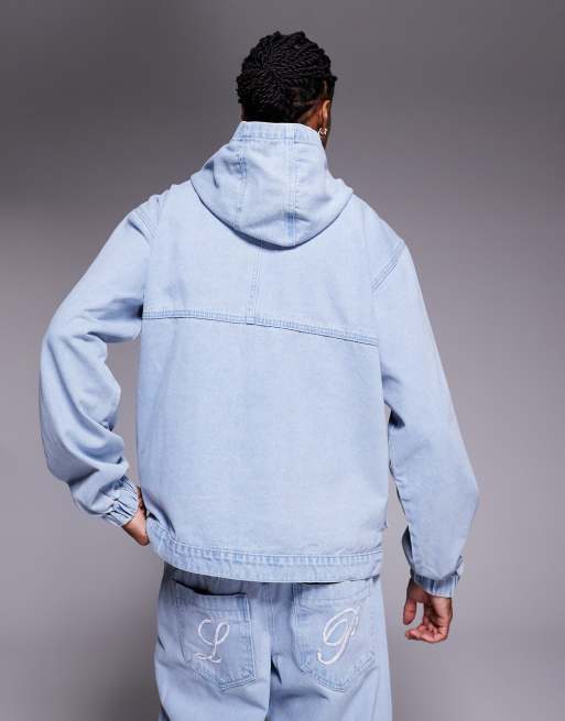 Liquor N Poker - Oversized denimjakke med hætte i afbleget vask - Del af sæt, 5 af 5