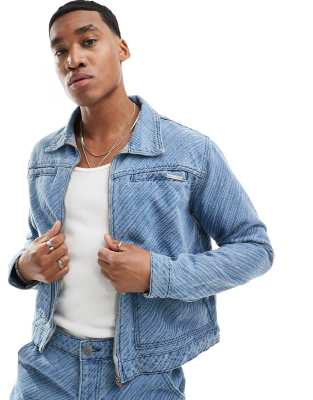 Liquor N Poker Oversized Distressed Denim Jacket-blue