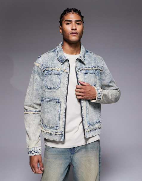 Liquor N Poker oversized distressed denim zip jacket in light blue wash - view 1