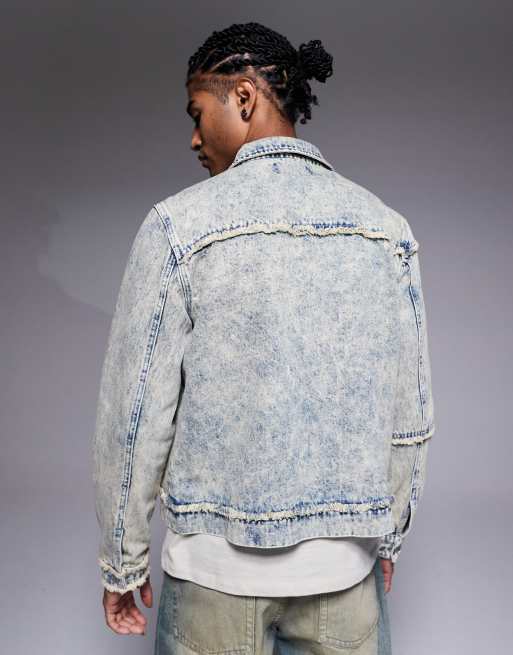 Liquor N Poker oversized distressed denim zip jacket in light blue wash, 3 of 5