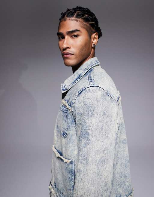 Liquor N Poker oversized distressed denim zip jacket in light blue wash, 4 of 5