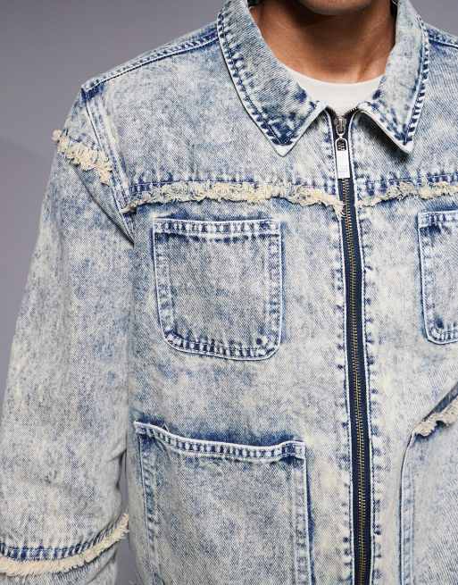 Liquor N Poker oversized distressed denim zip jacket in light blue wash, 5 of 5