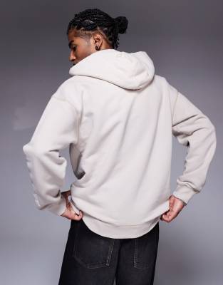 Liquor N Poker oversized graphic motif two way zip hoodie in beige