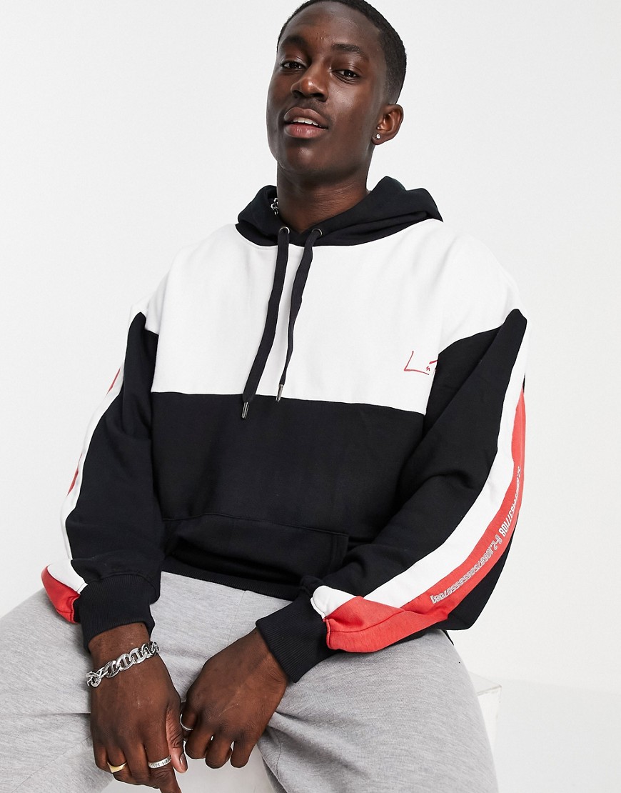 Liquor N Poker oversized hoodie in black with red and white arm panels