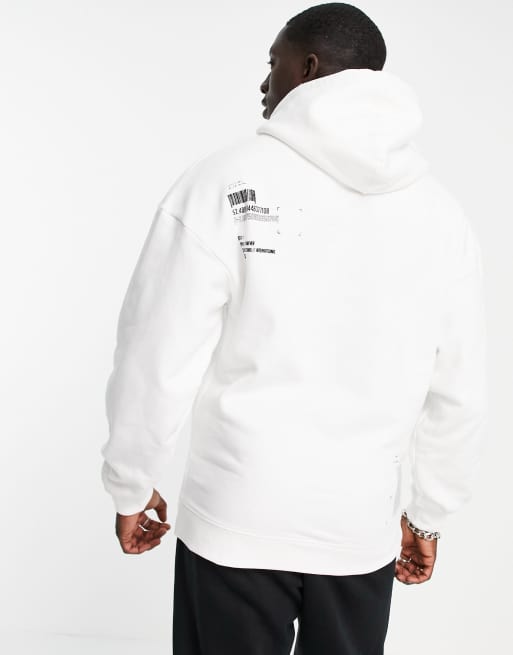 Liquor N Poker oversized hoodie in off white with back print, 2 of 4