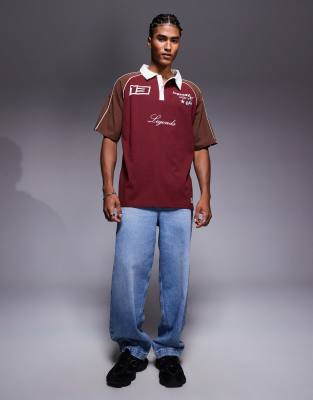 Liquor N Poker Oversized Logo Polo Shirt With Contrast Sleeves And Collar In Red