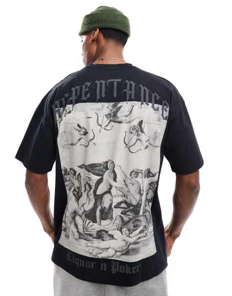 Liquor N Poker oversized motif tee in black - view 1