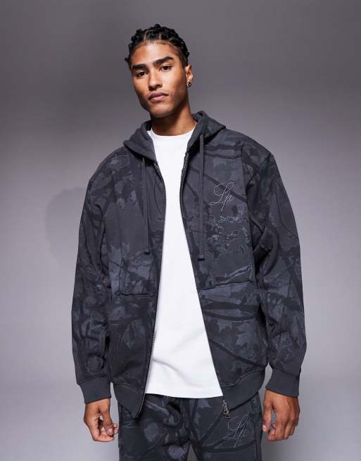 Liquor N Poker oversized mountain print zip hoodie in multi