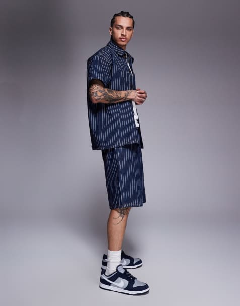 Liquor N Poker oversized pinstripe denim set in dark blue - view 1