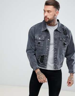 black ripped oversized denim jacket