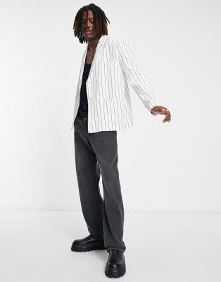 Liquor N Poker Oversized Suit Jacket In Off White With Vertical Pinstripe