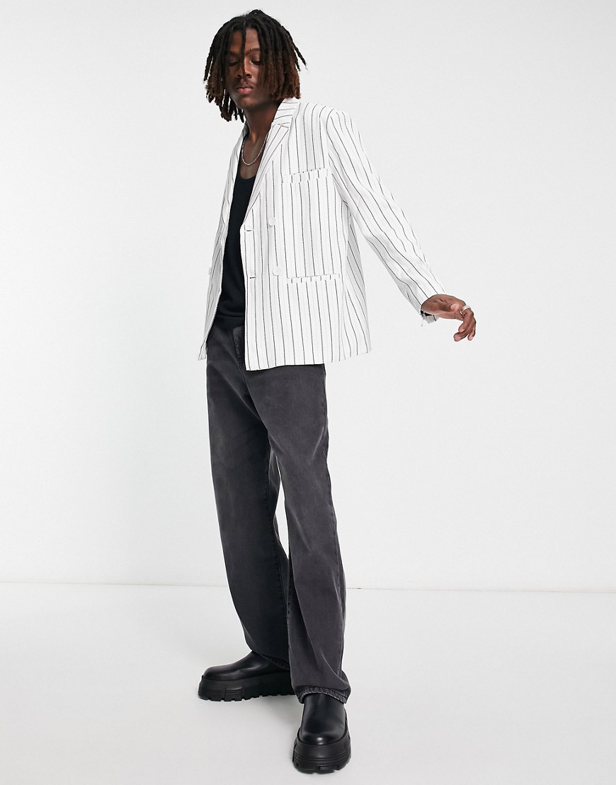 oversized suit jacket in off white with vertical pinstripe