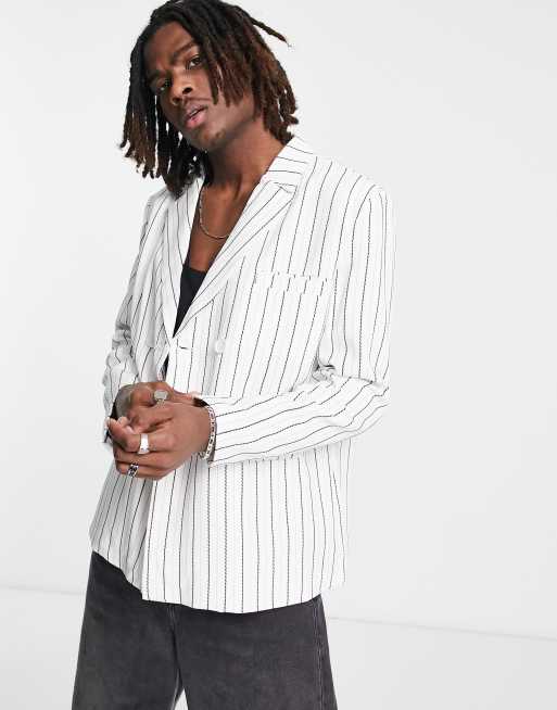 ASOS White Pinstripe Suit Blazer