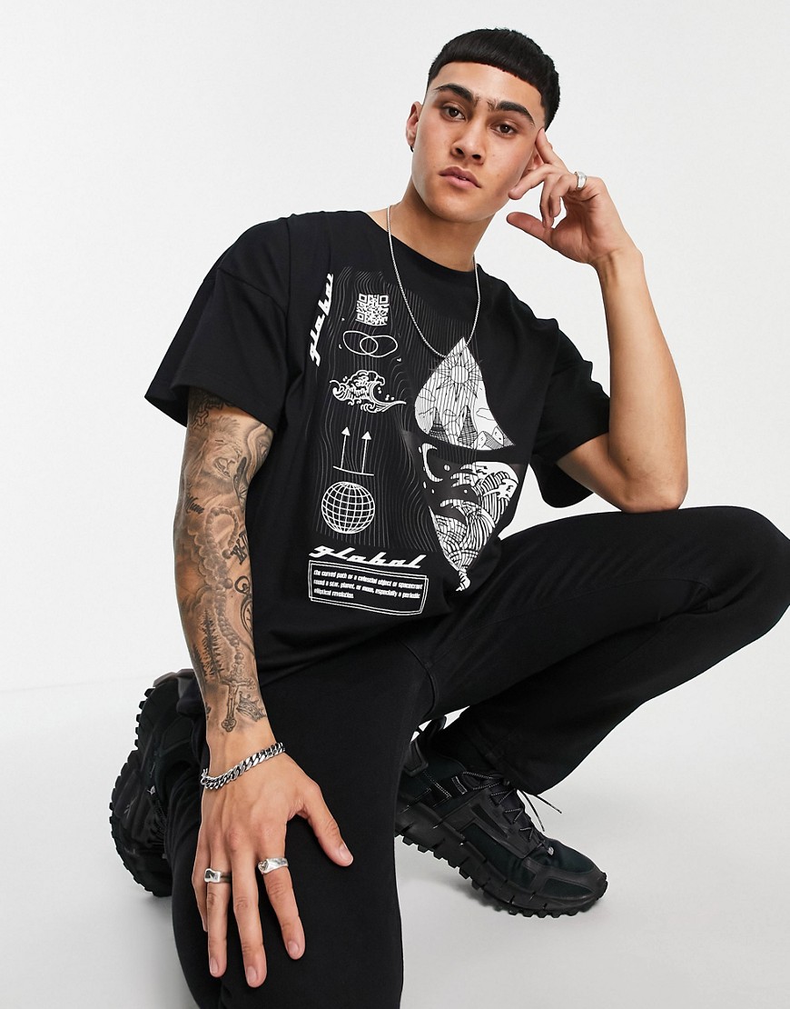 Liquor N Poker oversized T-shirt in black with astrology graphic print