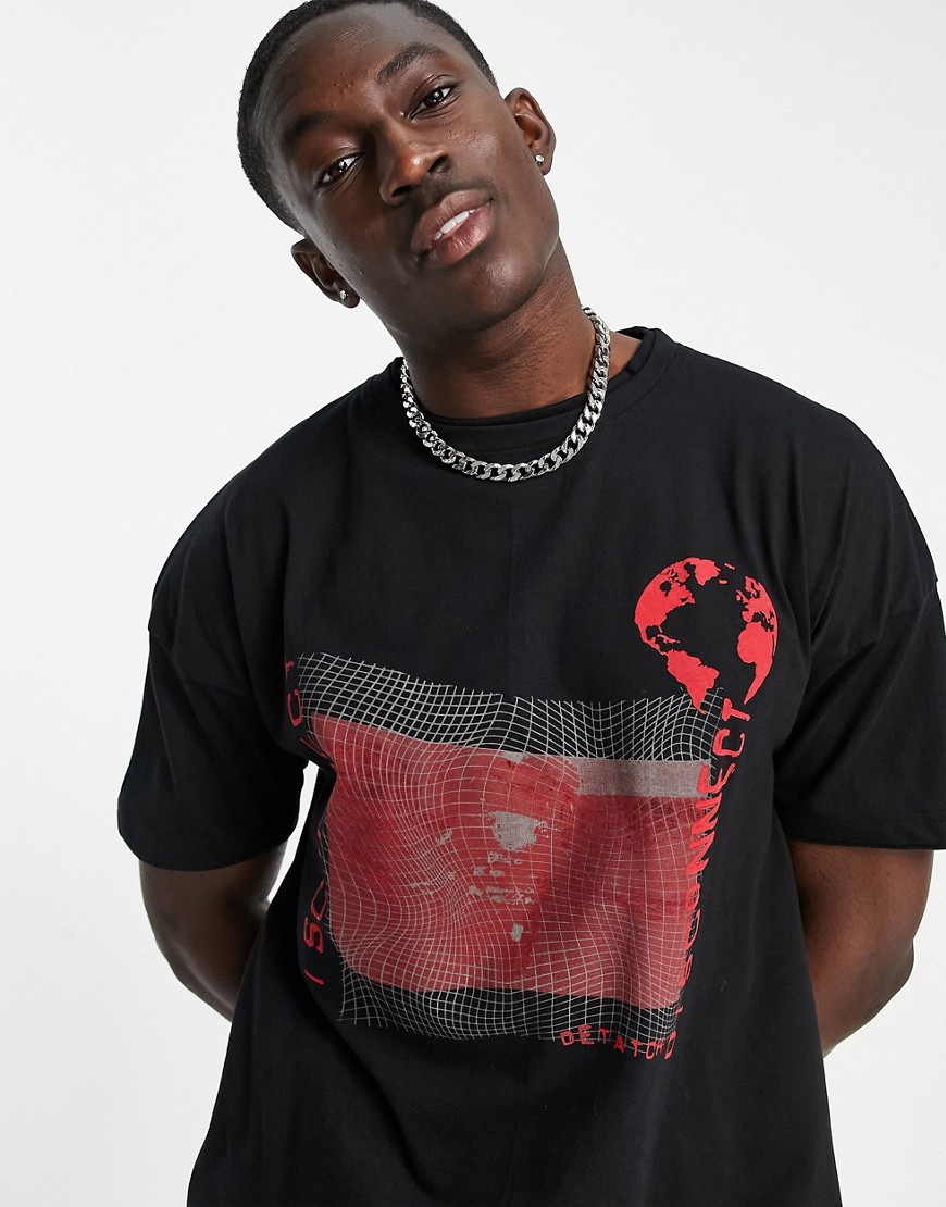 Liquor N Poker oversized T-shirt in black with space graphic print